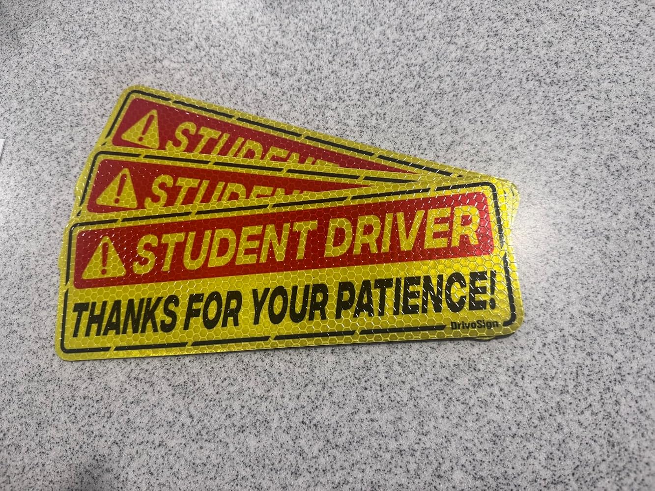 Customer photo of DrivoSign Student Driver magnets installed on a vehicle